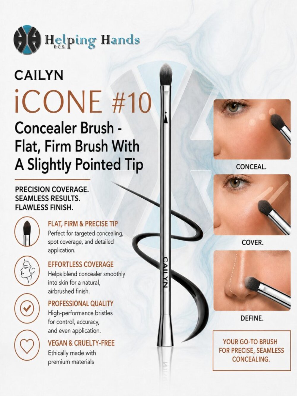 Cailyn iCONE #10 Concealer Brush - Flat, Firm Brush With A Slightly Pointed Tip